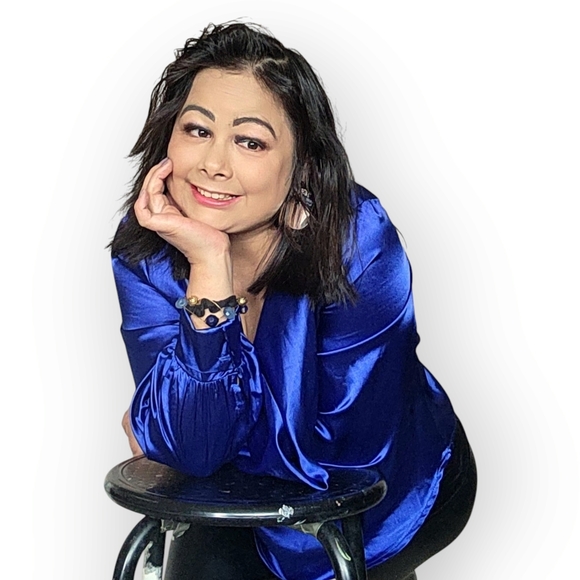 Vibrant Blue Satin Top Womens LARGE - Picture 10 of 16